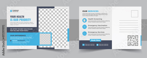 Minimal and creative medical postcard template design, vector medical postcard layout
