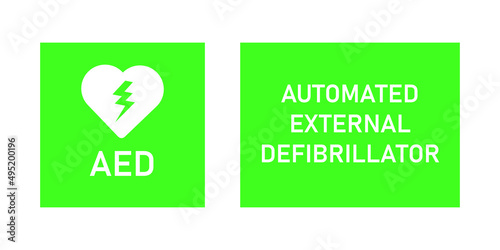 Automated external defibrillator AED sign. Vector