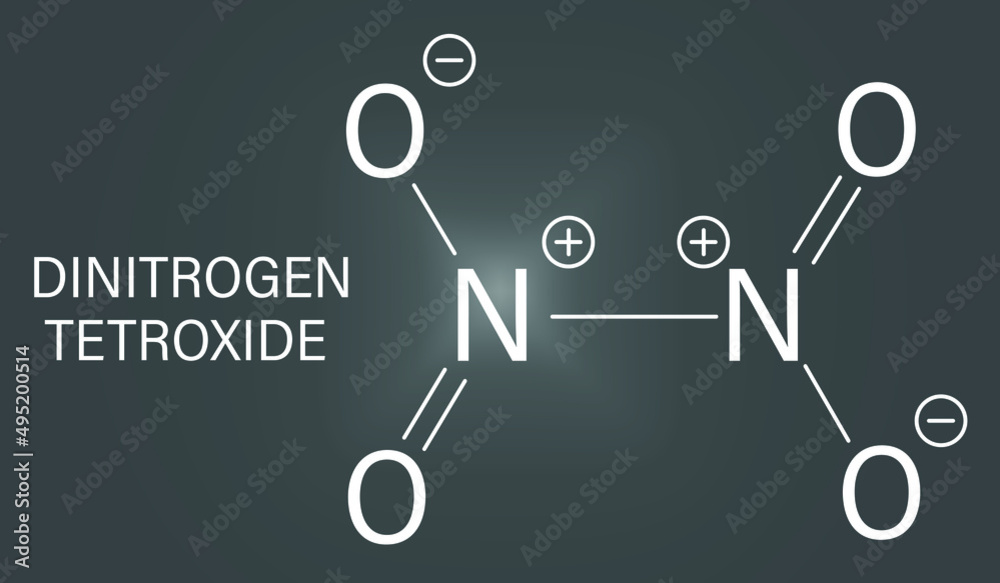 Fototapeta premium Nitrogen tetroxide or dinitrogen tetroxide, NTO, amyl. Rocket propellant molecule. Skeletal formula.
