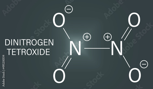 Nitrogen tetroxide or dinitrogen tetroxide, NTO, amyl. Rocket propellant molecule. Skeletal formula. photo