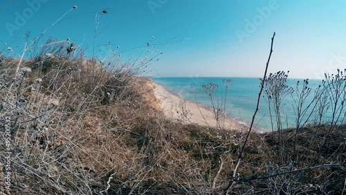 Beach without people. Beautiful water and rocks. Filmed on a GOPRO camera. 4k