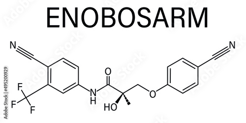 Enobosarm drug molecule. Selective androgen receptor modulator (SARM) that is also used in sports doping. Skeletal formula.
