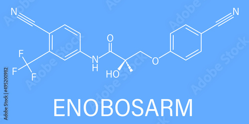 Enobosarm drug molecule. Selective androgen receptor modulator (SARM) that is also used in sports doping. Skeletal formula.