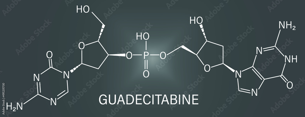 Guadecitabine cancer drug molecule (DNA methyltransferase inhibitor). Skeletal formula.	