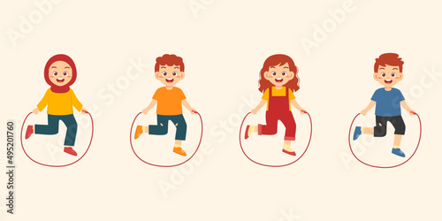 boy and girl kids playing jumping rope
