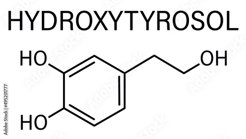 Hydroxytyrosol olive oil antioxidant molecule. Skeletal formula.	