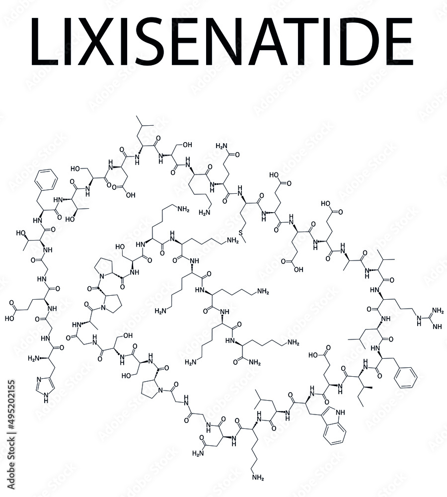 Lixisenatide diabetes drug molecule. Skeletal formula.	