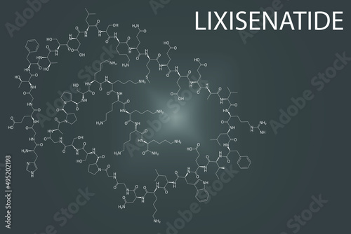 Lixisenatide diabetes drug molecule. Skeletal formula. 