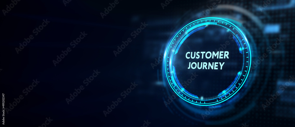 Inscription Customer journey on the virtual display. Business Technology Internet and network concept 3d illustration