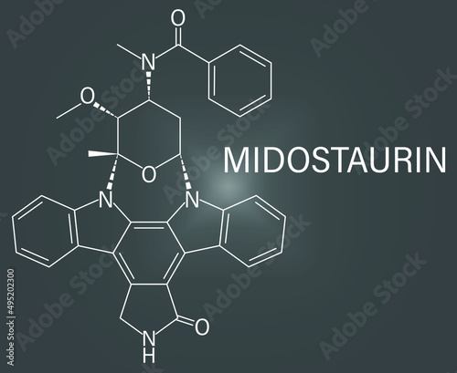 Midostaurin cancer drug molecule (protein kinase inhibitor). Skeletal formula.