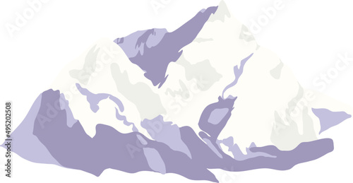 Snow Covered Mountain Colored Flat Illustration