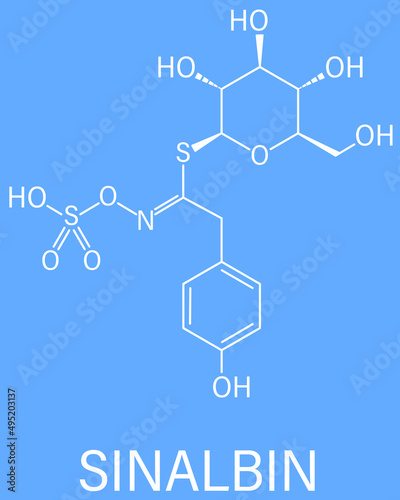Sinalbin glucosinolate molecule. Present in seeds of white mustard (Sinapis alba). Skeletal formula.