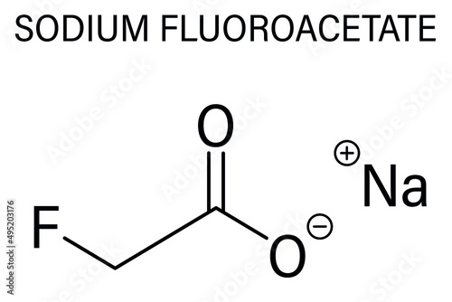 Sodium fluoroacetate or Sodium monofluoroacetate, SFA, Compound 1080, 1080 pesticide, chemical structure. Skeletal formula.
