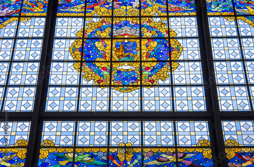 Bilbao, Spain - June 14, 2018: A stained glass in the Ribera old market