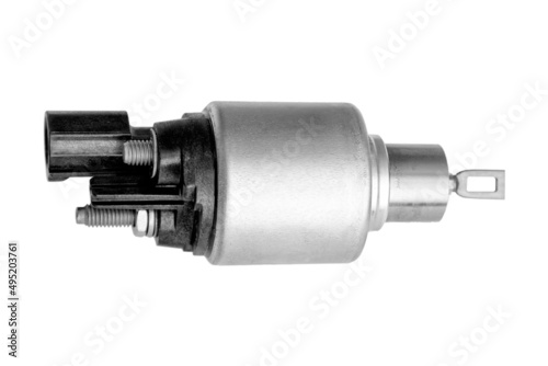 New solenoid for starter for car on white background. Auto Parts. Starter Parts photo