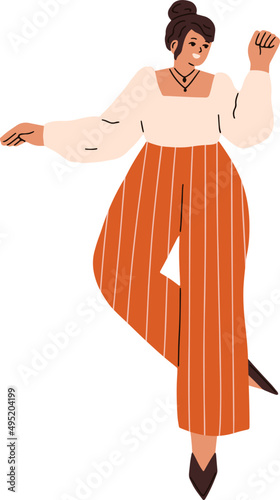 Cute Happy Woman Dancing Cartoon Illustration