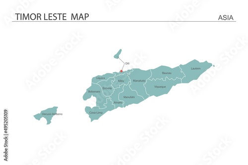 Timor-Leste map vector illustration on white background. Map have all province and mark the capital city of Timor-Leste.  photo