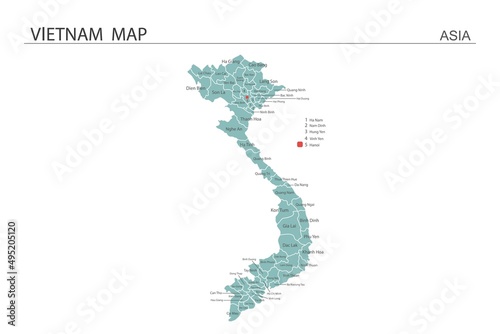 Vietnam map vector illustration on white background. Map have all province and mark the capital city of Vietnam. 