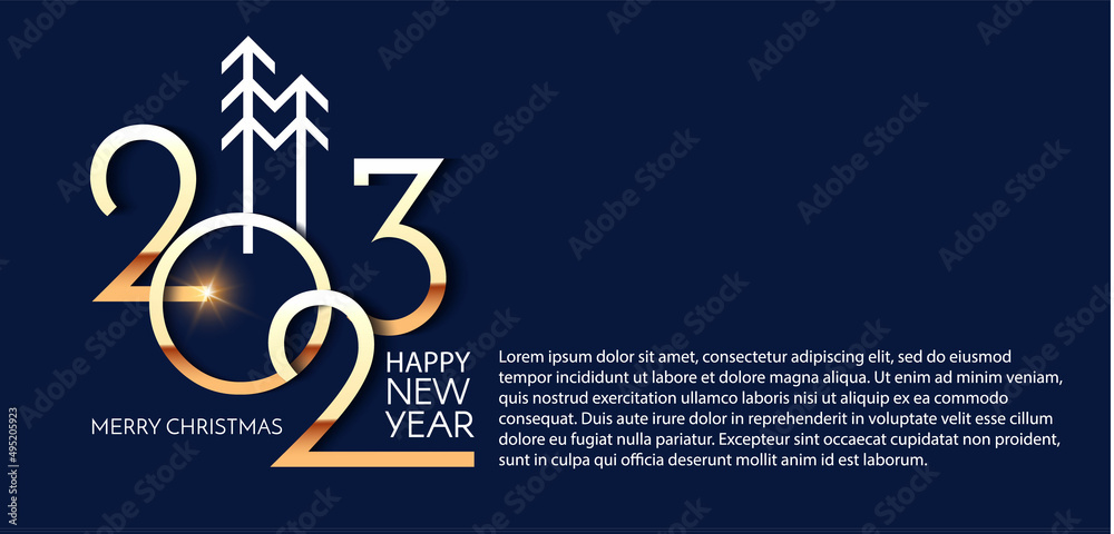 Happy new 2023 year Elegant gold text with light. Minimal text template