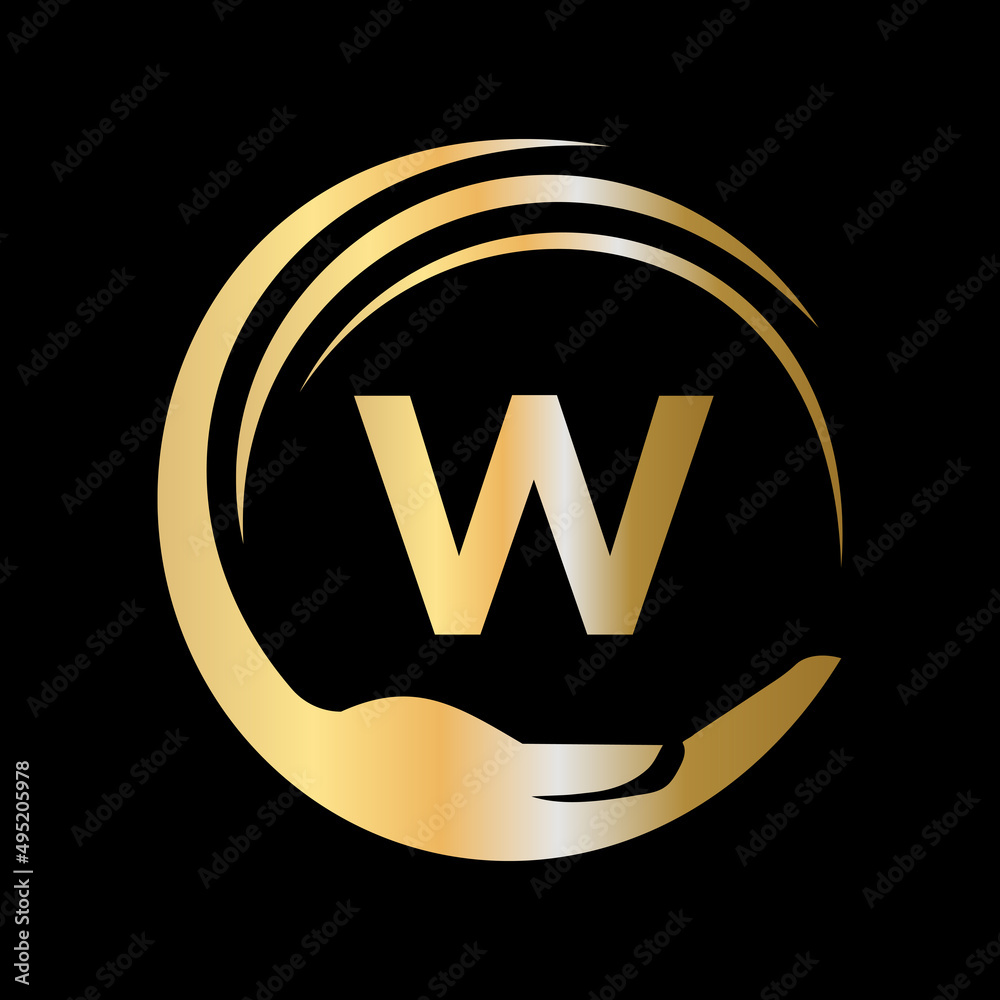 Hand Care Logo Template On Letter W. Initial Unity Charity Foundation ...