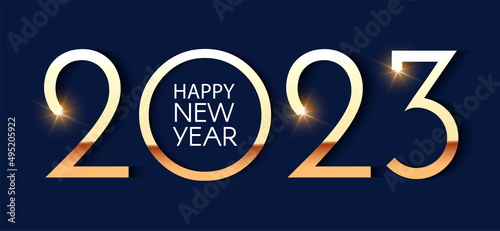Happy new 2023 year Elegant gold text with light. Minimal text template