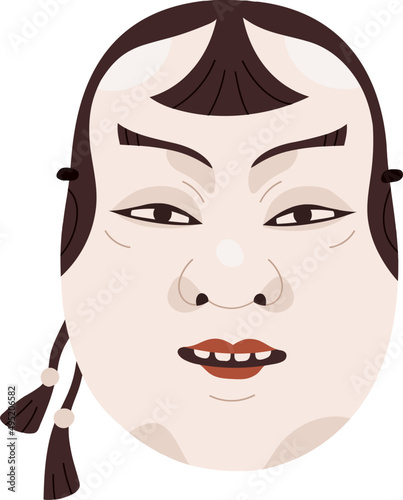 Japanese Theater Noh Mask Cartoon Colored Illustration