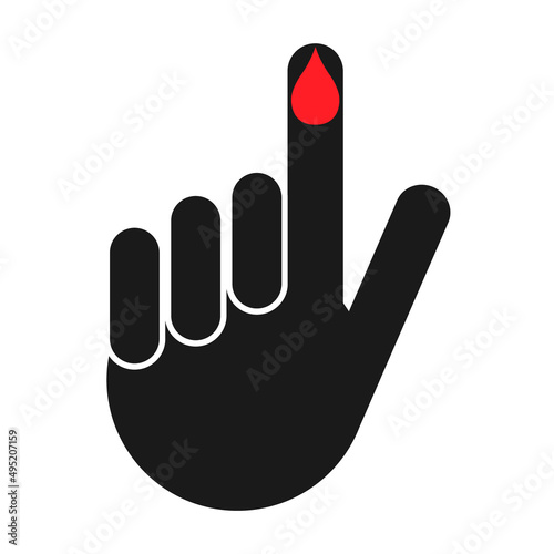 Hand finger with drop blood icon, medical health test symbol, control measurement vector illustration