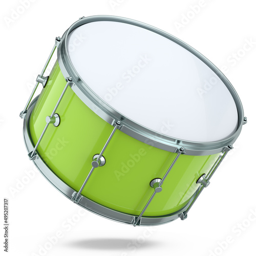 Realistic drum on white background. 3d render concept of musical instrument