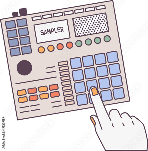 Hand Pressing Sampler Buttons Illustration