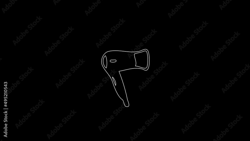 white linear hair dryer silhouette. the picture appears and disappears on a black background.
white linear hair dryer silhouette. the picture appears and disappears on a black background.