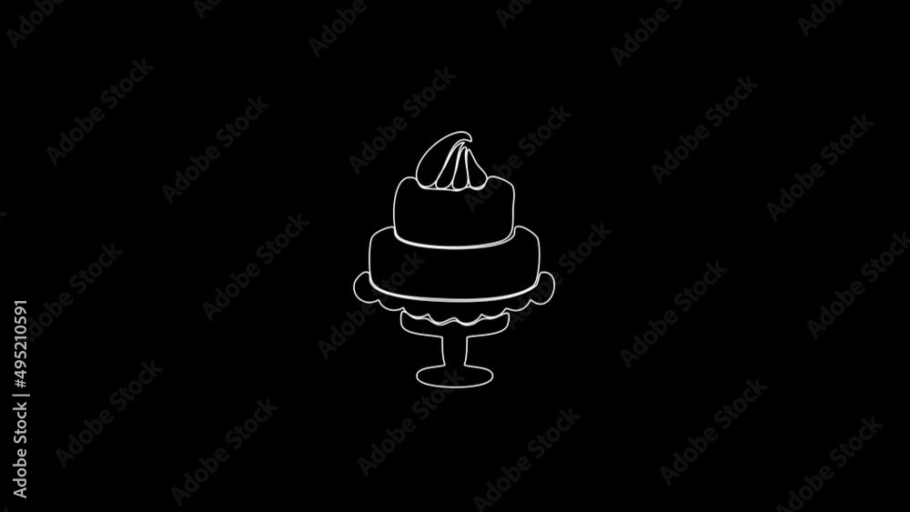white linear pie silhouette. the picture appears and disappears on a black background.
