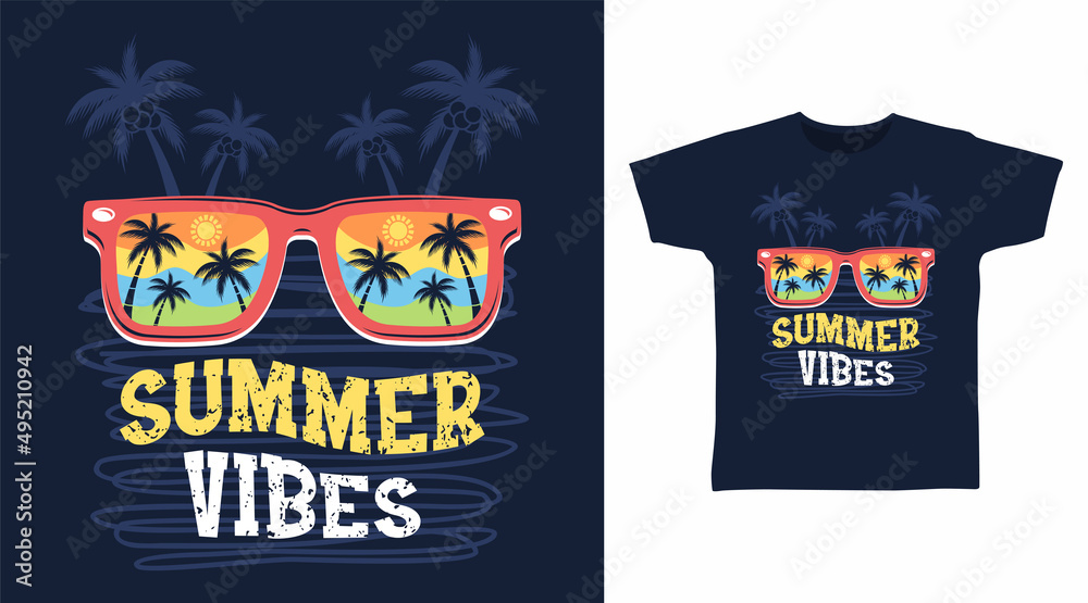 Summer vibes typography with glasses cartoon tshirt concept design Stock  Vector | Adobe Stock