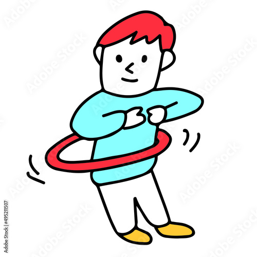 遊ぶ子どもの個性・多様性　フラフープをする男の子のイラスト
