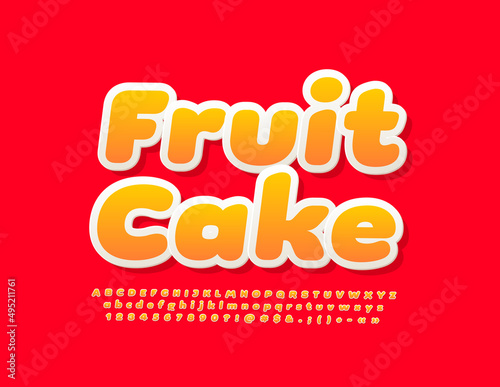 Vector creative Emblem Fruit Cake. Cute Yellow Font. Modern Artistic Alphabet Letters and Numbers set