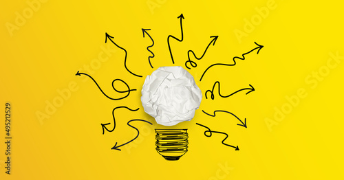 Paper ball crumpled, bulb idea concept, vector illustration
