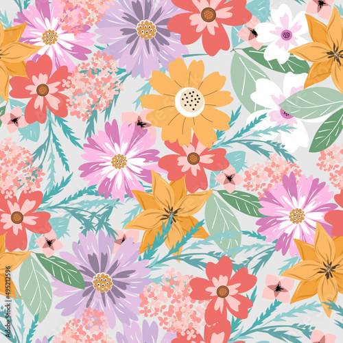 Vetor seamless floral colorful pattern. Good for fabric, print, wallpaper, fashion and much more. 