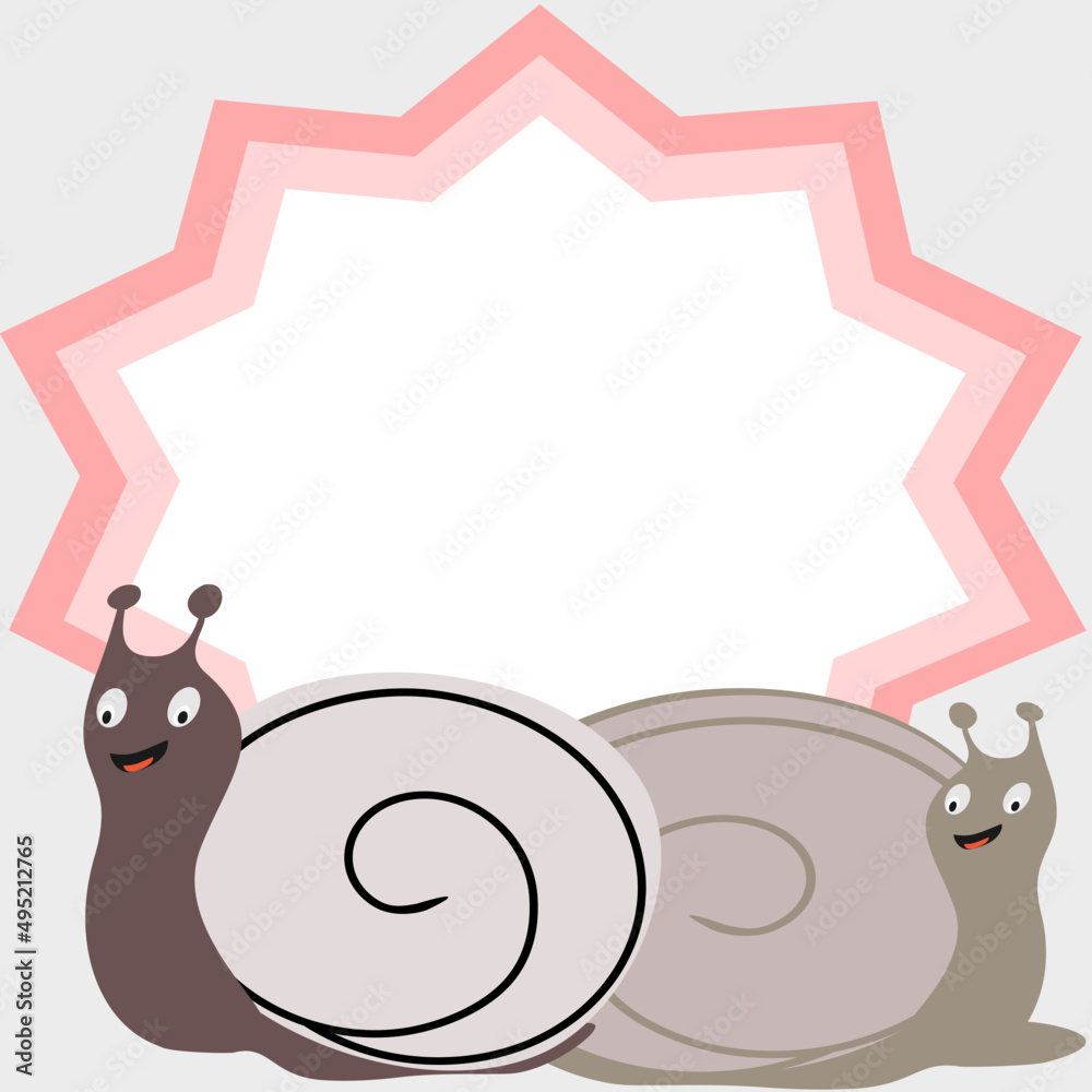 Small and large snails in a flower frame. Background. Cute cartoon ...