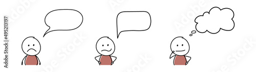 Collection of blank speech bubbles with unhappy stickman. Vector