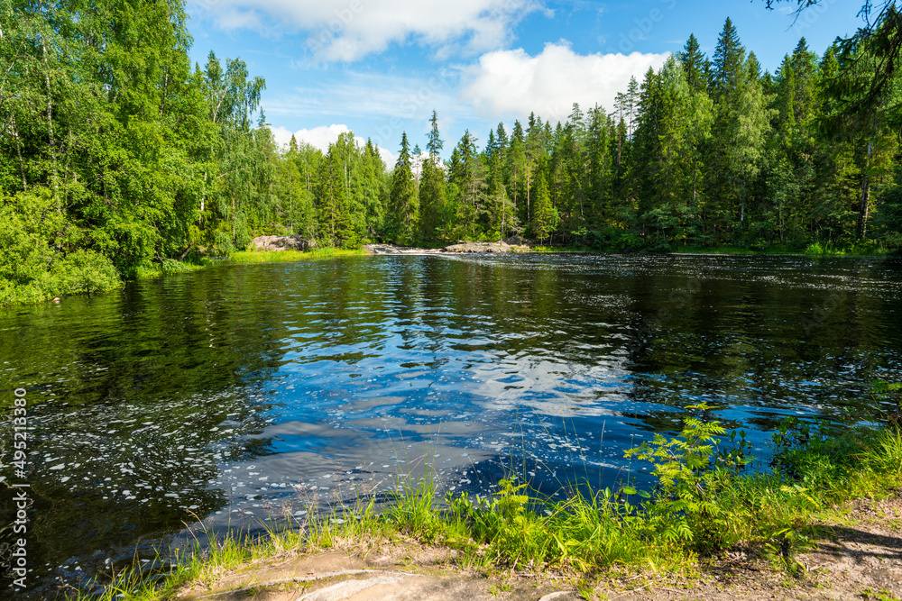 Obraz premium Ruskeala Falls. Wonderful natural park in northern Russia, Republic of Karelia. Not far from the town of Sortavala