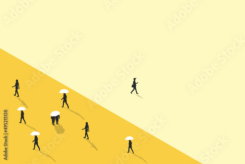 See, think, do different business vector concept. Visionary leader symbol with unique and creative solutions. Businessman manager with innovative mindset. Eps10 vector illustration.