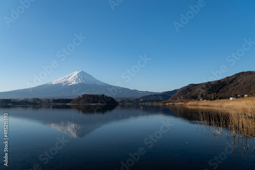 湖畔から見た富士山