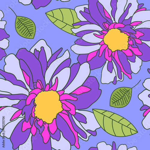 Leaves & Giant Flowers Purples & Pinks 5000