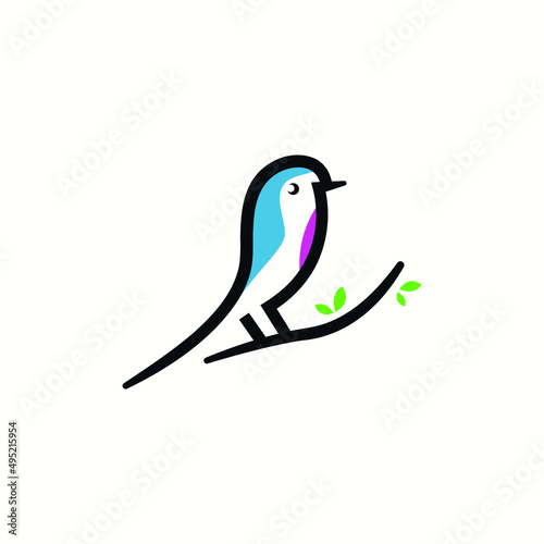 creative sparrows logo vector design illustration with modern, colorful and overlay styles. bird on branch logo design vector template for business, community and company isolated on white background. photo