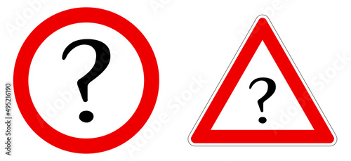 Black question mark icon in red circle and triangle