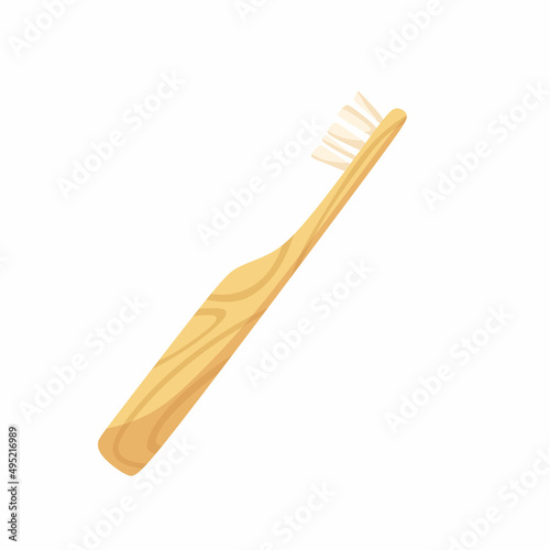 Environmentally friendly wooden toothbrush. Vector illustration. Wooden cutlery.