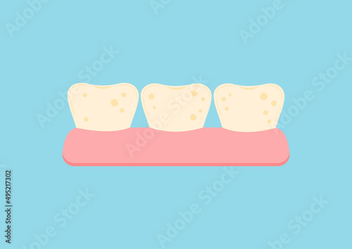 Cute tooth with yellow plaque before whitening icon.