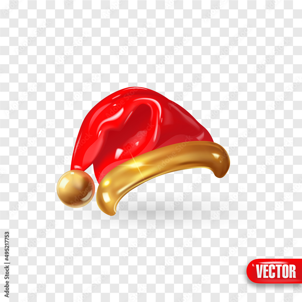 Fototapeta premium Red Santa Claus Hats. Vector render 3d realistic illustration.