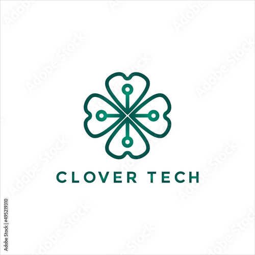 Minimalist clover tech logo illustration design