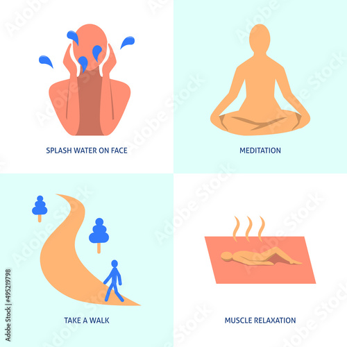 Calming activities icon set in flat style