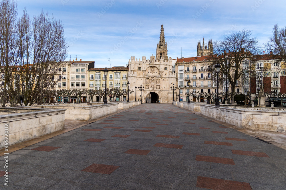 arch of santa maria, one of the old medieval entrance gates to the city in Burgos, Spain